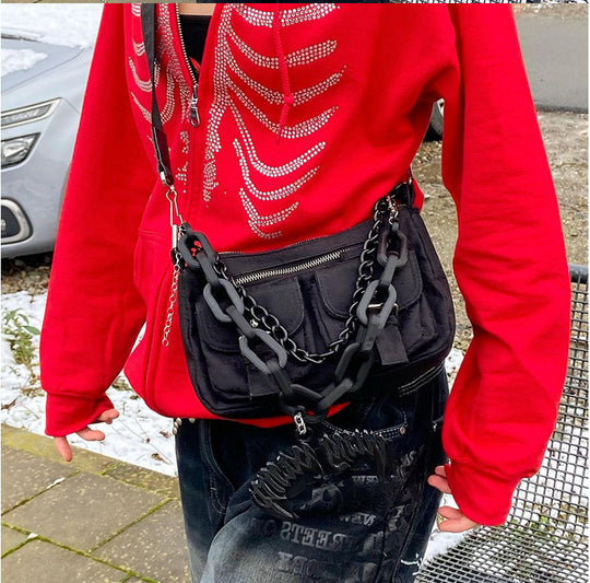 Damen Kapuzenjacke mit einzigartigem Skelett-Design und funkelnden Strasssteinen Heidi-Mode