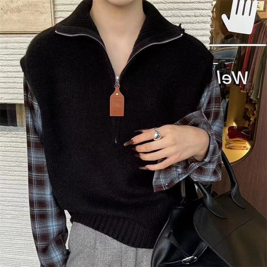 Damen Strickweste mit hohem Kragen und Reißverschluss Heidi-Mode