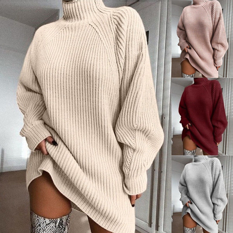 Damen Oversized Strickpullover mit hohem Kragen Heidi-Mode