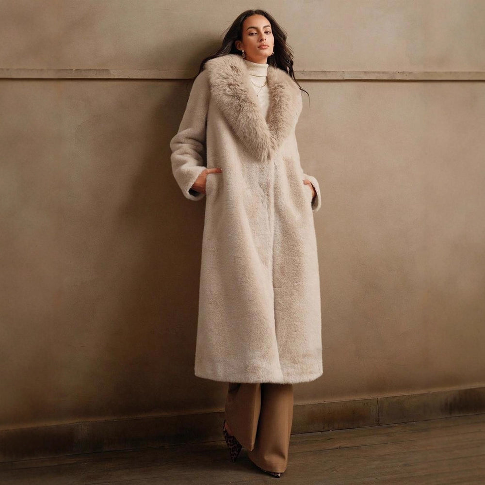 Damen Luxus Kunstpelz-Mantel mit elegantem Revers Heidi-Mode