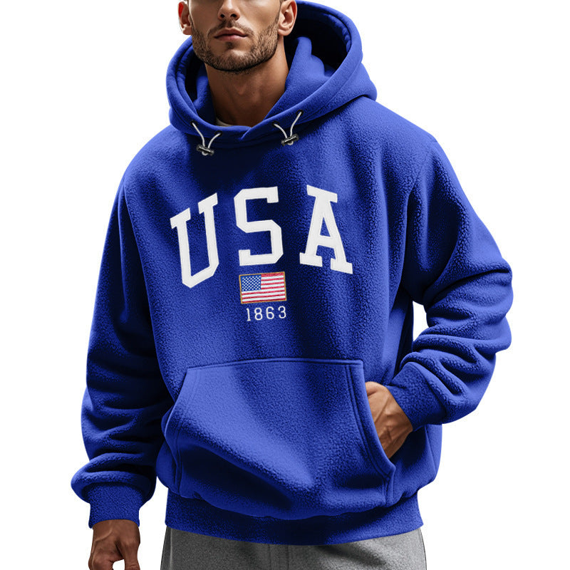 Herren Kuscheliger Fleece Hoodie mit USA-Print Heidi-Mode