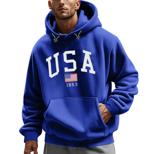 Herren Kuscheliger Fleece Hoodie mit USA-Print Heidi-Mode