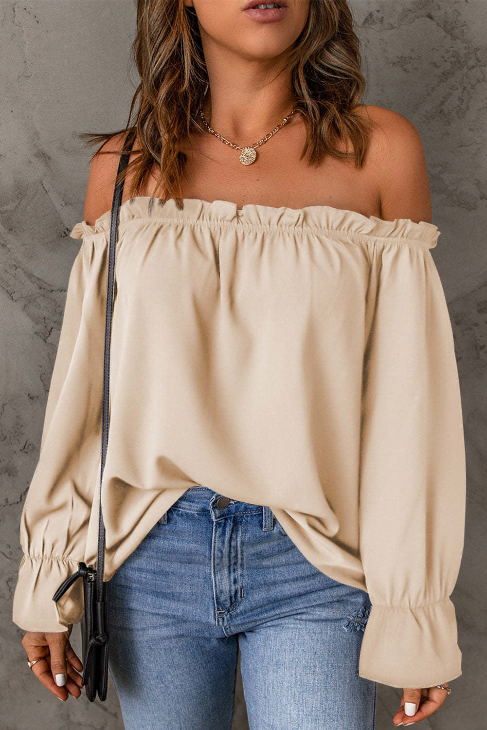 Damen Off-Shoulder Bluse mit Rüschendetails Heidi-Mode