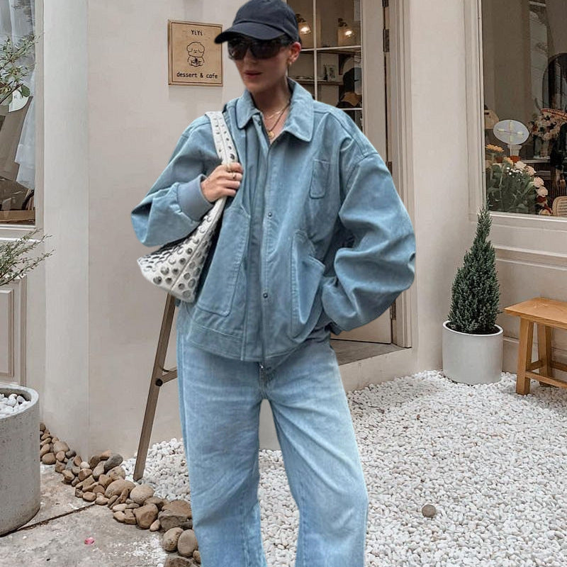 Damen Oversized Denimjacke im lässigen Stil mit praktischen Taschen Heidi-Mode