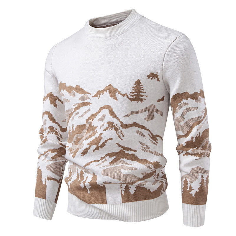 Herren Strickpullover mit Bergmotiv und hohem Kragen Heidi-Mode