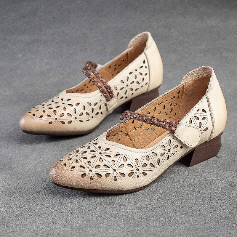Damen Ballerinas aus hochwertigem Leder mit durchbrochenem Design und bequemer Innenpolsterung Heidi-Mode