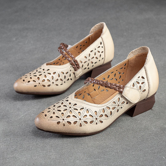 Damen Ballerinas aus hochwertigem Leder mit durchbrochenem Design und bequemer Innenpolsterung Heidi-Mode