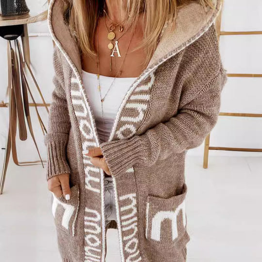 Damen Oversized Strickjacke mit Kapuze und praktischen Taschen Heidi-Mode