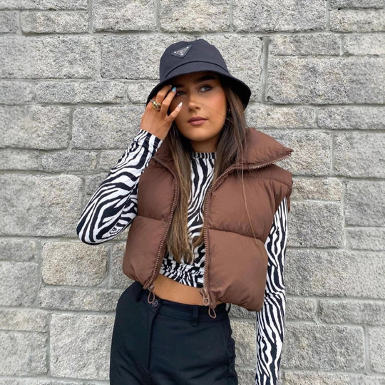 Damen Steppweste mit hohem Kragen und praktischen Taschen Heidi-Mode