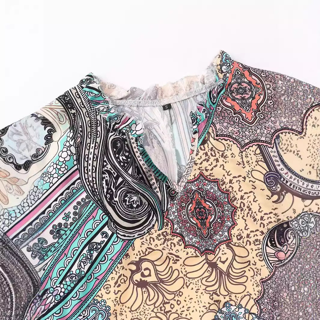 Damen Bohemian Kleid mit fließendem Schnitt und Paisley-Muster Heidi-Mode