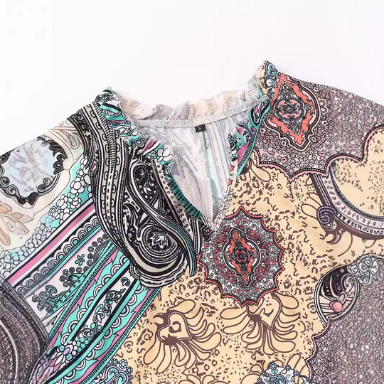 Damen Bohemian Kleid mit fließendem Schnitt und Paisley-Muster Heidi-Mode