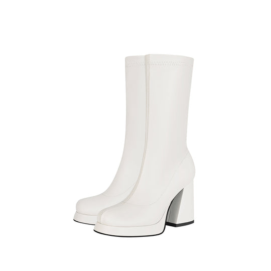 Femme Chunky Plattform Oberschenkelhohe Stiletto Stiefel Heidi-Mode