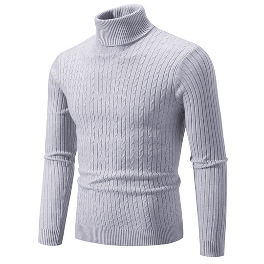 Herren Pullover mit hohem Kragen und strukturiertem Zopfmuster Heidi-Mode