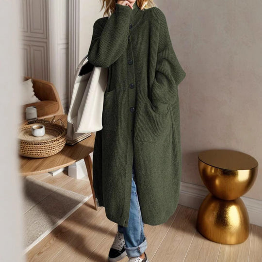 Damen Modische Strickjacke mit großzügigen Taschen und Knopfdetail Heidi-Mode