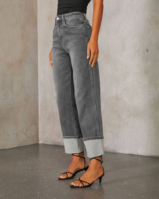 Damen Weit geschnittene Jeans mit moderner Säumenprägung Heidi-Mode