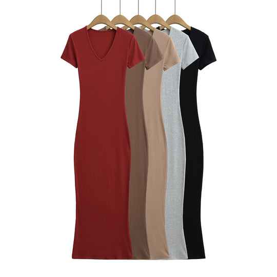 Damen langes Wickelkleid mit V-Ausschnitt und figurbetontem Schnitt Heidi-Mode