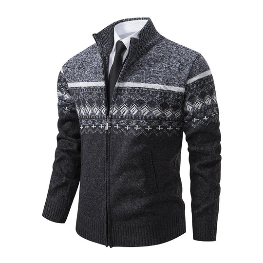 Herren Strickjacke mit modernem Muster und hohem Kragen Heidi-Mode