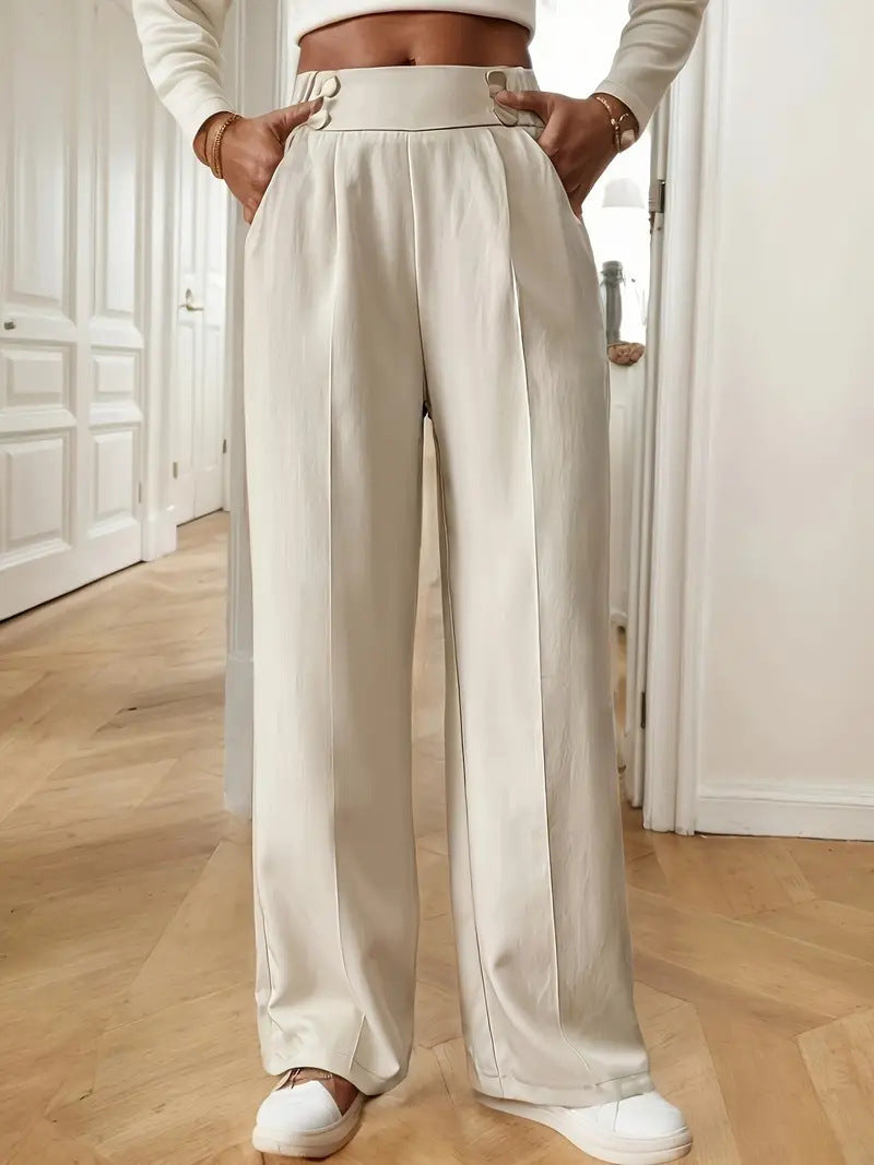 Damen Weite Hose mit dekorativen Knöpfen Heidi-Mode