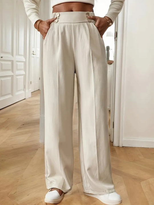 Damen Weite Hose mit dekorativen Knöpfen Heidi-Mode