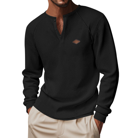 Herren Langarmshirt mit Knopfleiste und Struktur Heidi-Mode