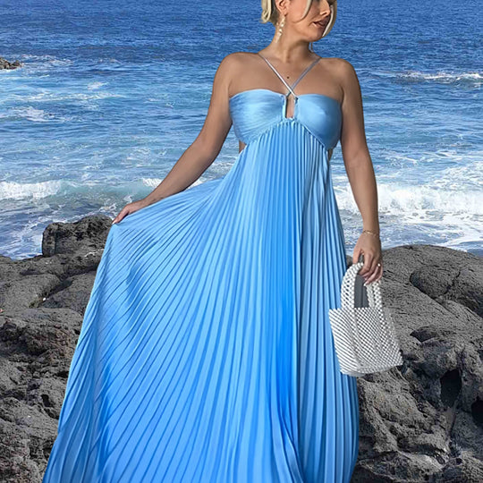 Damen Elegantes Maxi-Kleid mit plissierten Details und schickem Cut-Out Heidi-Mode