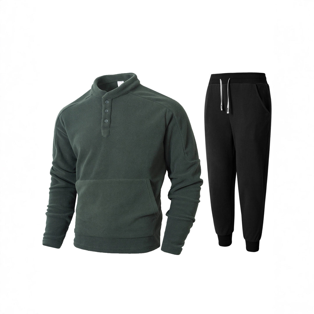 Herren kuscheliges Fleece- Trainingsanzug-Set mit Knopfleiste und praktischen Taschen Heidi-Mode