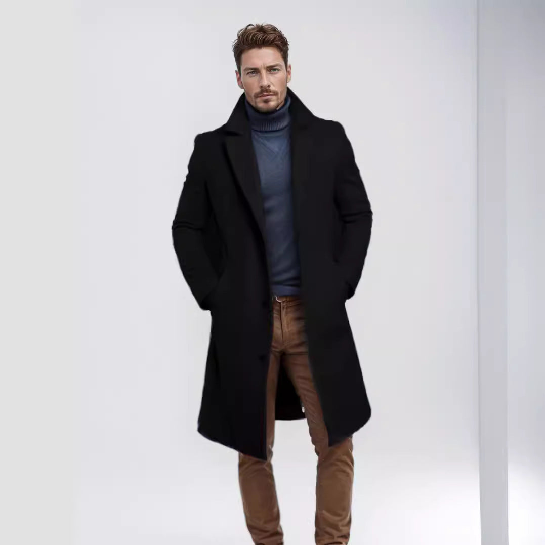 Herren eleganter Wollmantel mit klassischem Revers und praktischen Taschen Heidi-Mode