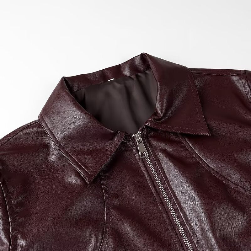 Damen Kunstlederjacke mit stylischem Kragen und elastischen Bündchen Heidi-Mode