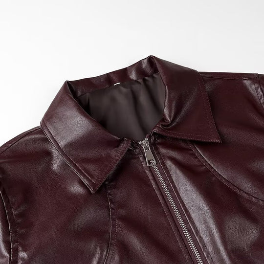 Damen Kunstlederjacke mit stylischem Kragen und elastischen Bündchen Heidi-Mode
