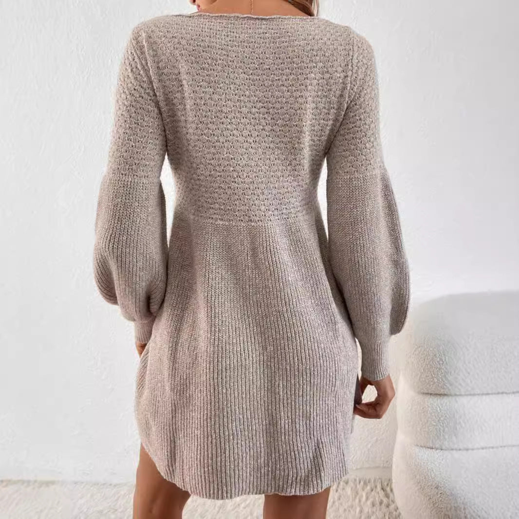 Damen gestricktes Minikleid mit Ballonärmeln Heidi-Mode