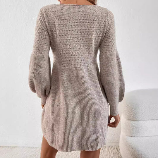 Damen gestricktes Minikleid mit Ballonärmeln Heidi-Mode