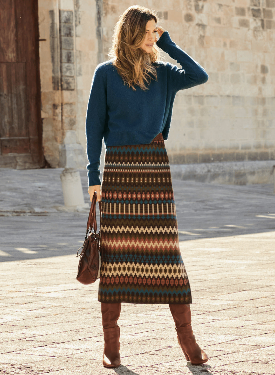 Damen Maxiröcke mit modernem Ethnomuster und elastischem Bund Heidi-Mode