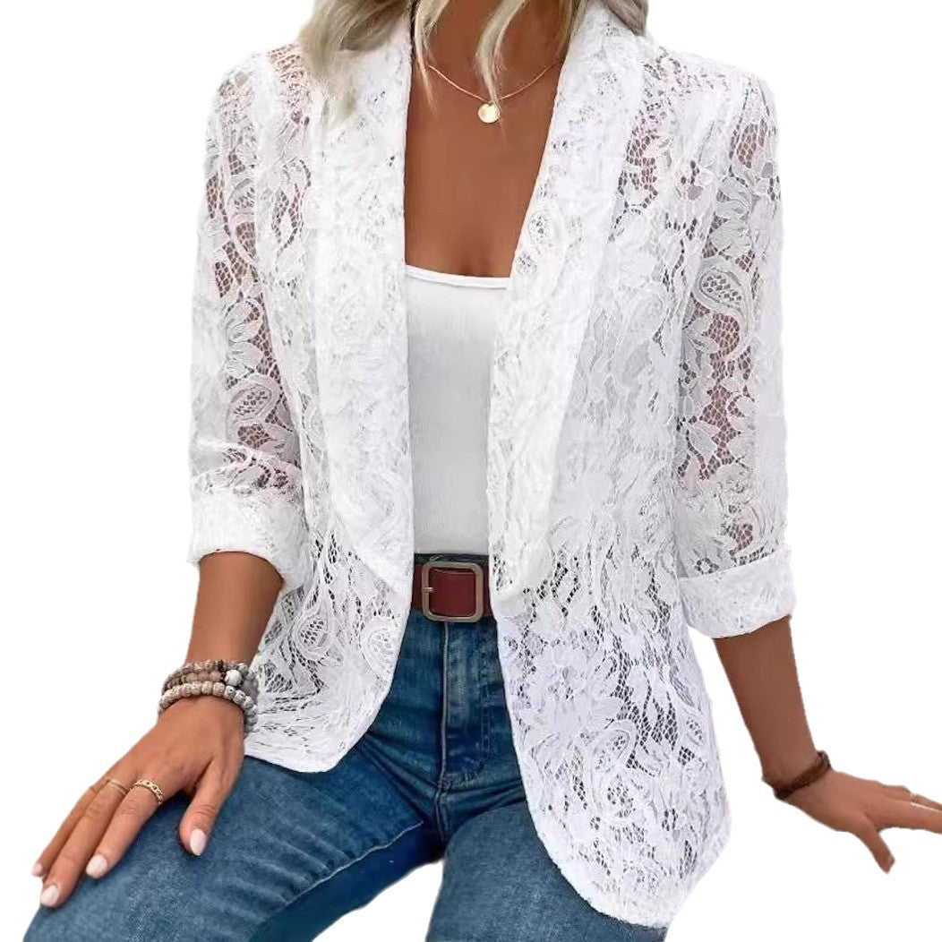 Damen Spitzenblazer mit feinen Details und lässigem Schnitt Heidi-Mode