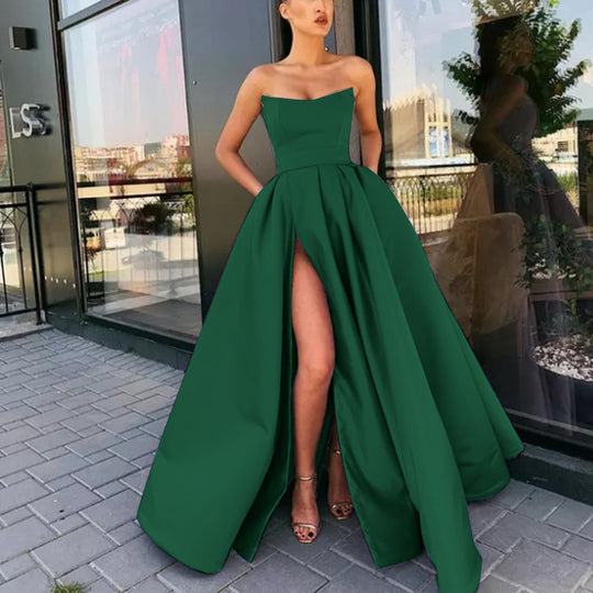 Damen Elegantes Abendkleid mit schwingendem Saum und sexy Schlitz Heidi-Mode