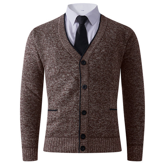 Herren Strickjacke mit V-Ausschnitt und klassischem Design Heidi-Mode