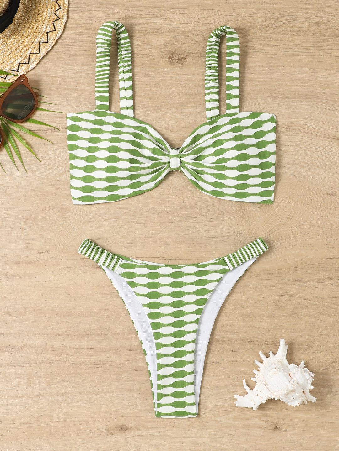 Damen Bikini-Set mit modischem Bindegürtel und exquisite Streifenmuster Heidi-Mode