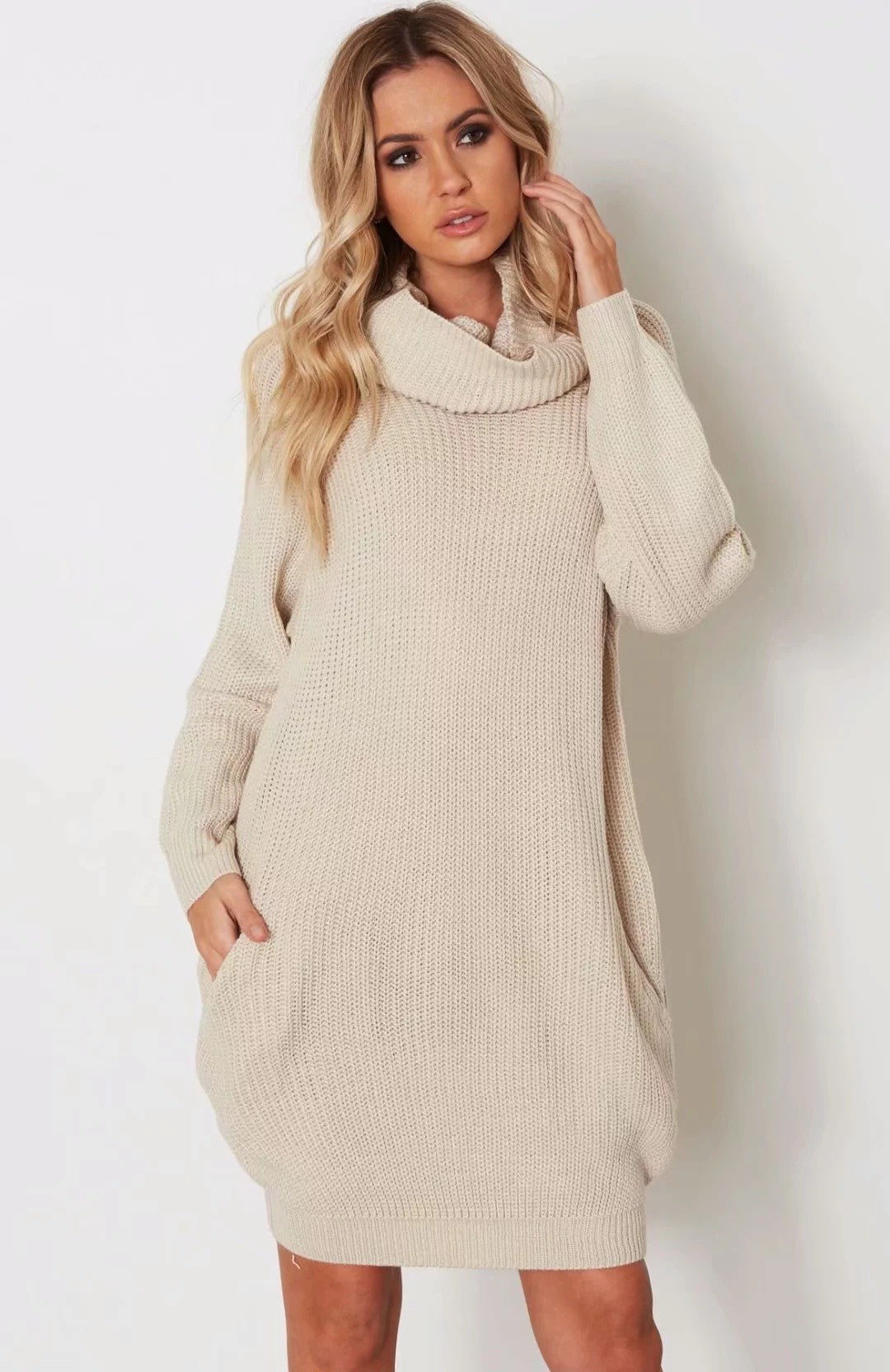 Damen Strickkleid mit weitem Kragen Heidi-Mode