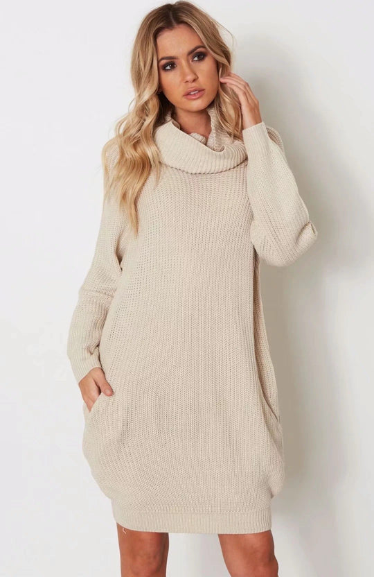 Damen Strickkleid mit weitem Kragen Heidi-Mode
