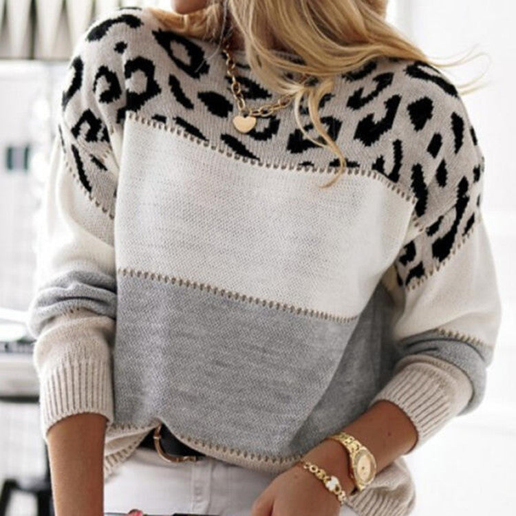 Damen Gemusterter Pullover mit animalischem Print und lässigem Schnitt Heidi-Mode