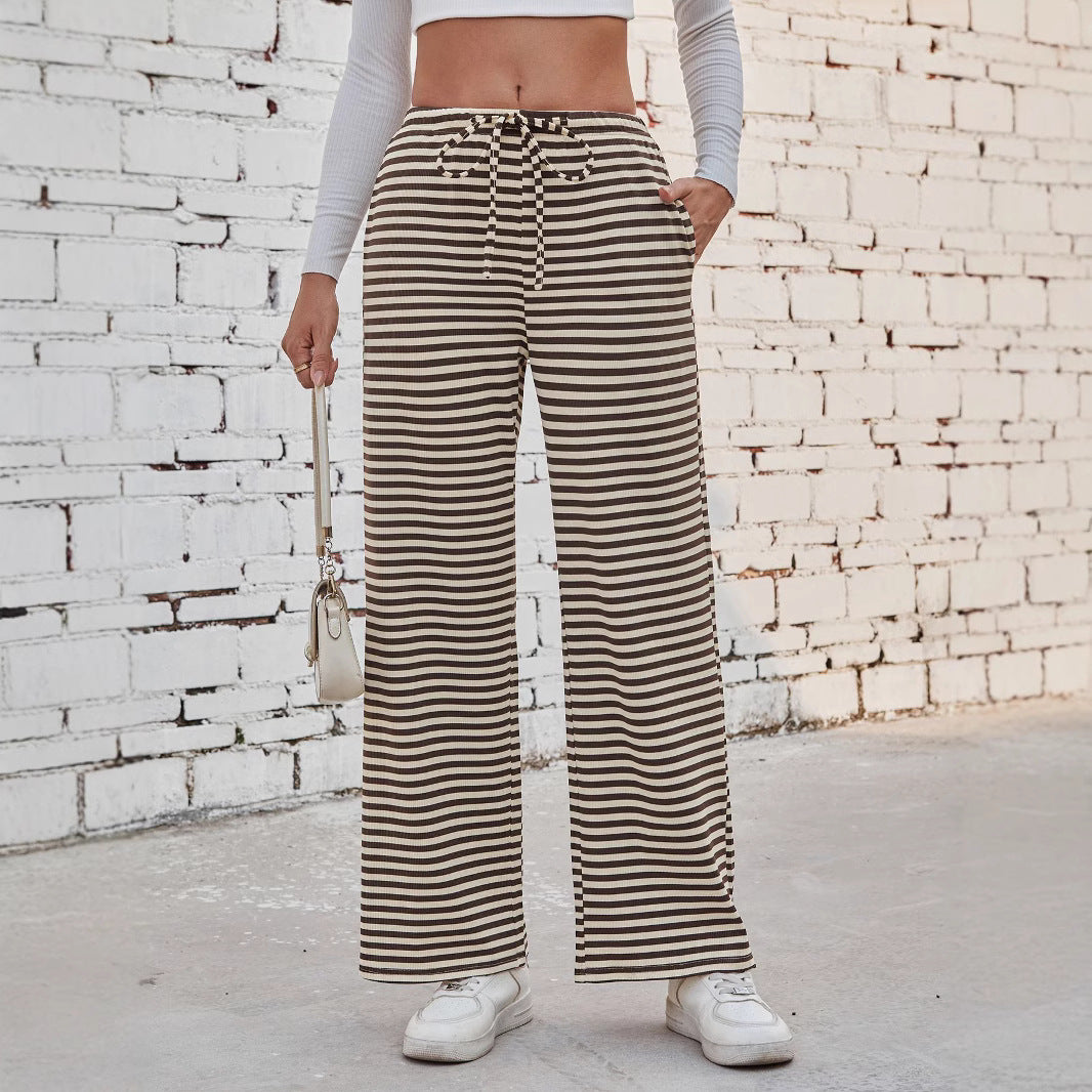 Damen weite Streifenhose mit elastischem Bund und Kordelzug Heidi-Mode