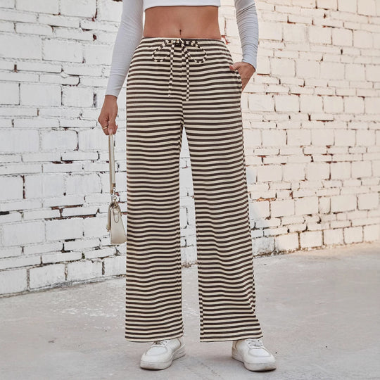 Damen weite Streifenhose mit elastischem Bund und Kordelzug Heidi-Mode