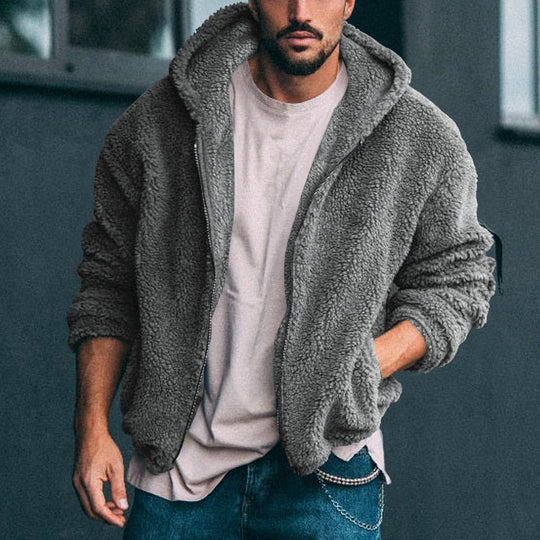 Herren kuschelige Fleecejacke mit großzügiger Kapuze und Reißverschluss Heidi-Mode