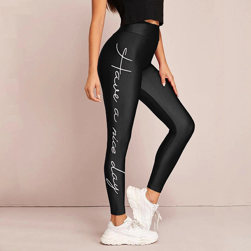 Damen Sportleggings mit inspirierendem Schriftzug und hohem Bund Heidi-Mode