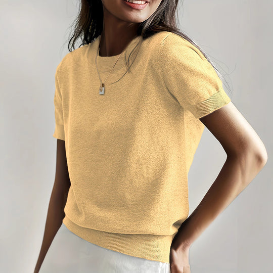 Damen Feinstrickpullover mit kurzarmiger Silhouette und weich fließendem Material Heidi-Mode