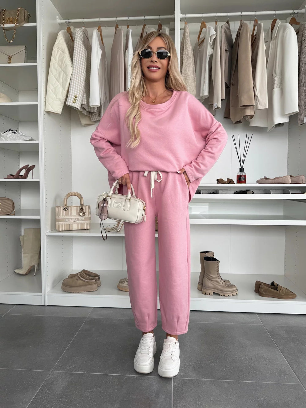 Damen elegantes Freizeit-Lounge-Set aus weicher Baumwolle mit Gummizug Heidi-Mode