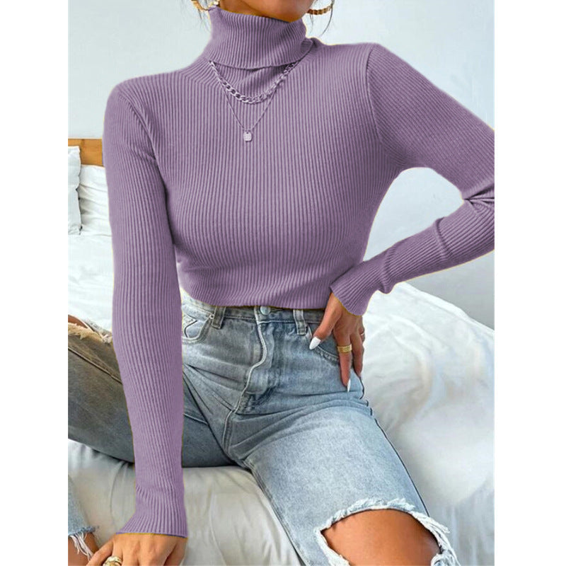 Damen Eleganter Rollkragenpullover mit feiner Rippstruktur Heidi-Mode