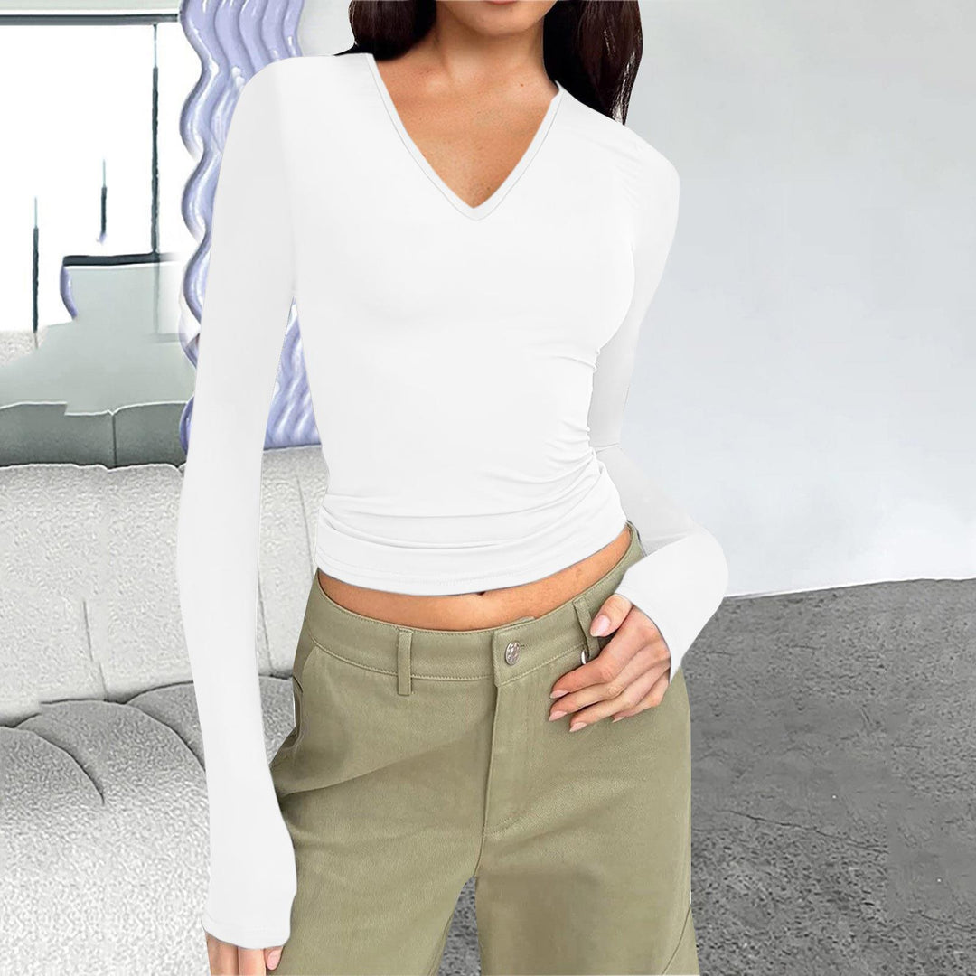 Damen Langarmshirt mit V-Ausschnitt von Heidi-Mode