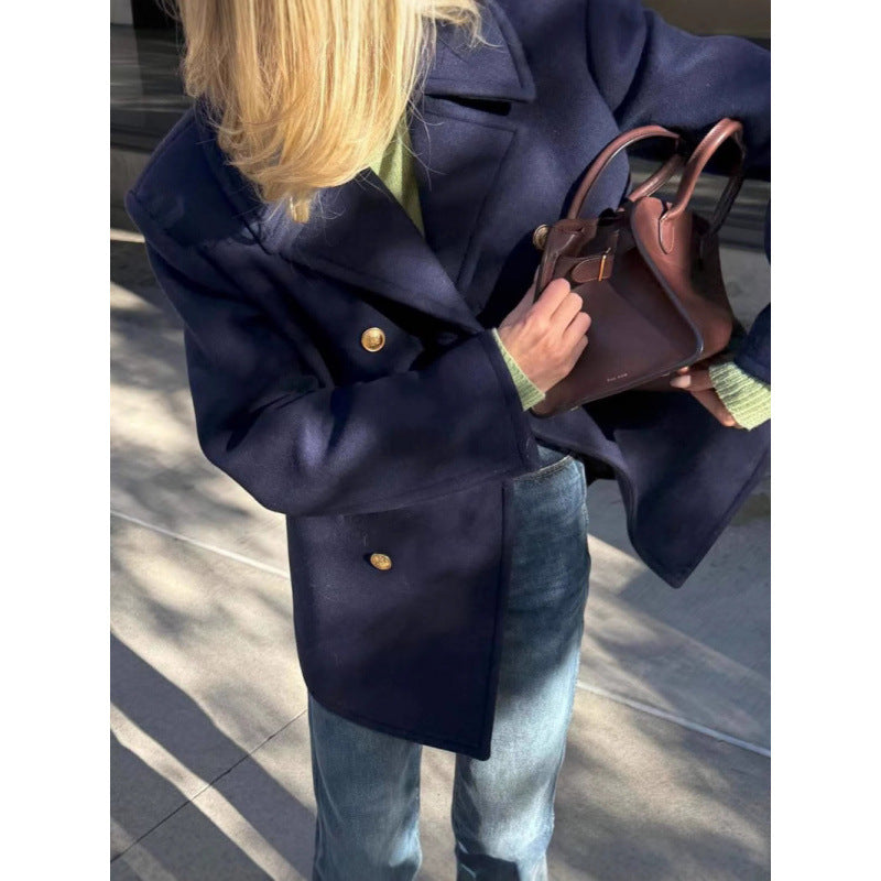 Damen Wollmantel mit doppeltem Knopfverschluss und elegance Schnitt Heidi-Mode