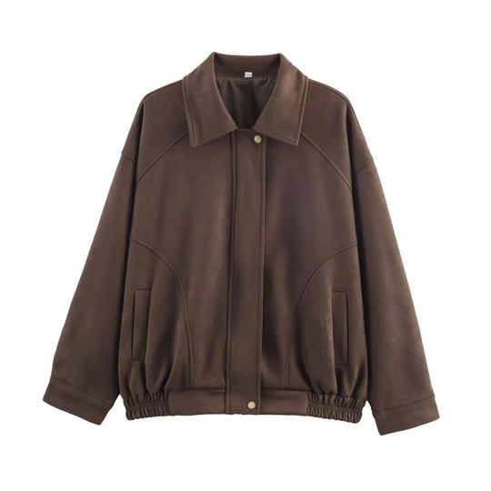 Damen Modische Kunstlederjacke mit elastischem Bund und Eingrifftaschen Heidi-Mode