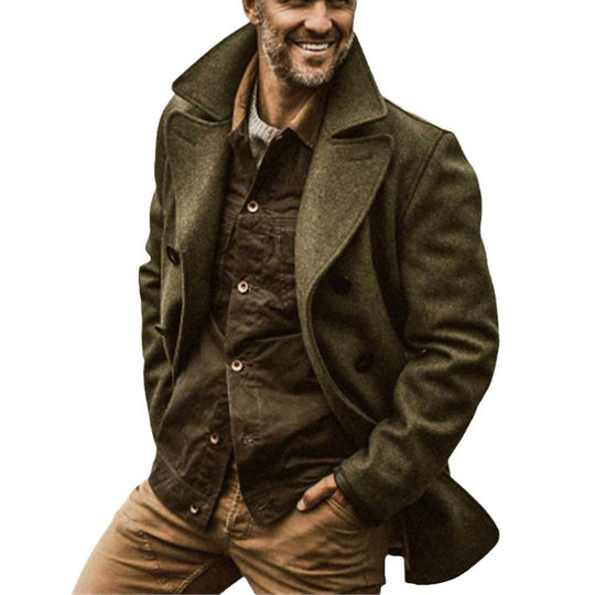 Herren eleganter Mantel mit doppelter Knopfleiste und hohem Kragen Heidi-Mode